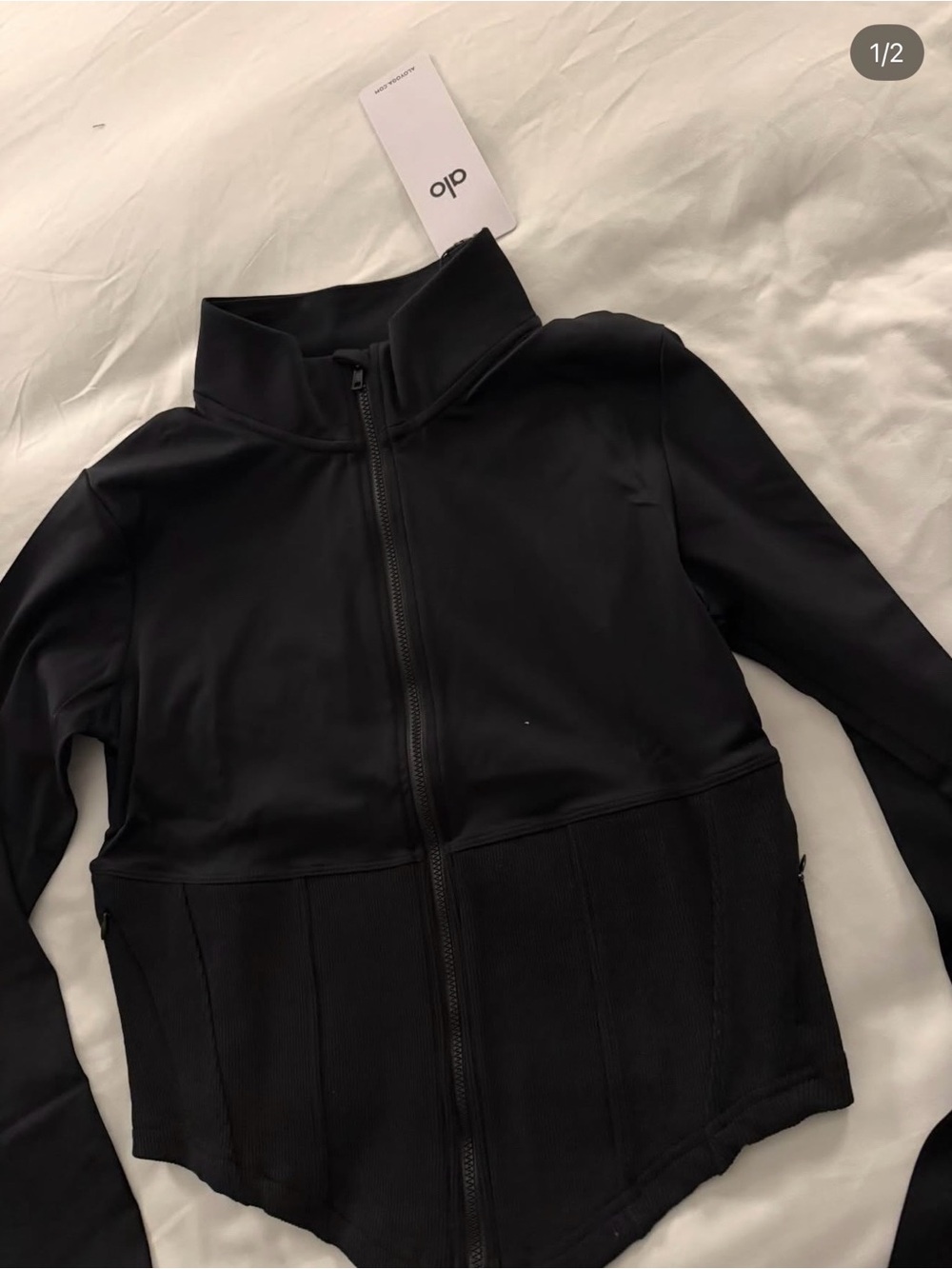 ALO Yoga Black High-Collar Zip Bomber Jacket